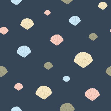 Deniz kabukları ile basit, pürüzsüz deniz deseni. Kumaş ve tekstil için harika. Vektör İllüstrasyonu