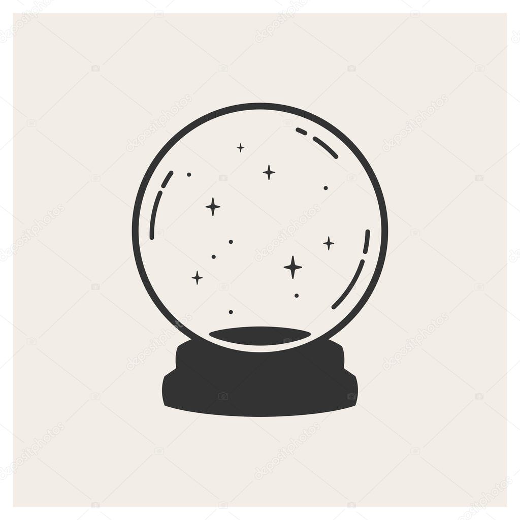 Magic crystal ball with stars inside. Symbol of magic and witches. Vector illustration. Good for the design magic and spirit shops and merchandise, t-shirt, poster and cards. 