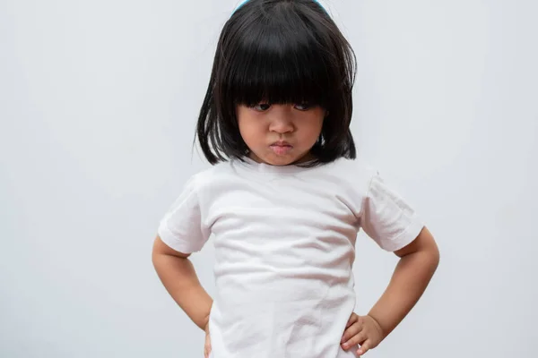 Portrait Asian Angry Sad Little Girl White Isolated Background Emotion — Stock Photo, Image