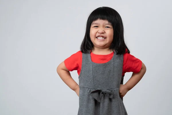 Portrait Happy Funny Asian Child Girl White Background Child Looking — Stock Photo, Image