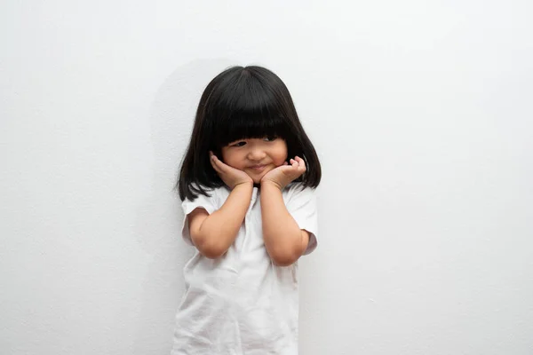 Portrait Happy Funny Asian Child Girl White Background Child Looking — Stock Photo, Image
