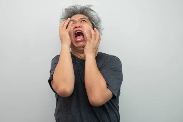Portrait Furious Senior Grey Haired Man Yelling Screaming Gesturing Fear — Foto de Stock