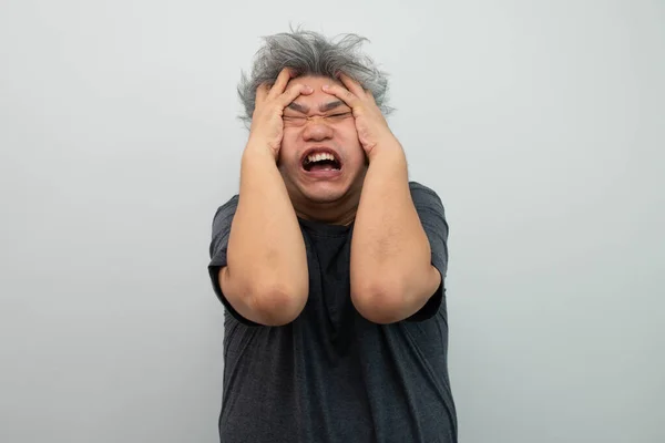 Portrait Furious Senior Grey Haired Man Yelling Screaming Gesturing Fear — Foto de Stock