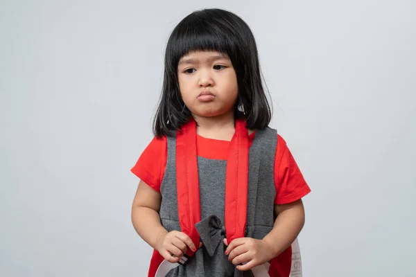 Portrait Asian Angry Sad Little Girl White Isolated Background Emotion — Stock Photo, Image