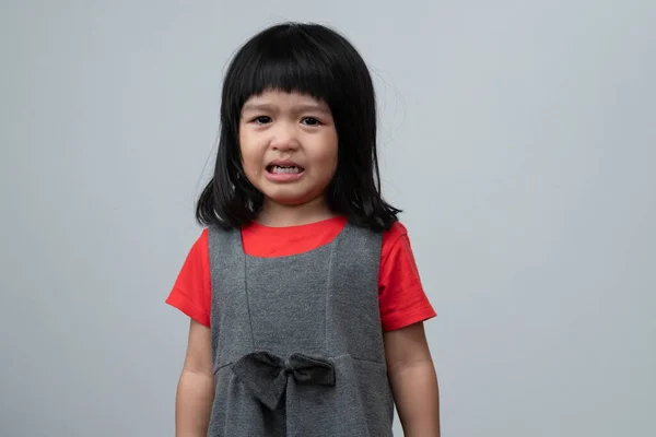 Portrait Asian Angry Sad Cry Little Girl White Isolated Background — Stock Photo, Image