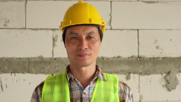 Portrait Asian Man Industrial Worker Contractor Construction Site Asian Business — Stockvideo