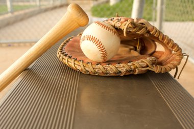 beyzbol sopası ve eldiven sığınakta