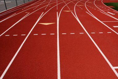 Red Running Track Lanes