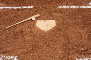 Baseball & Bat near Home Plate clipart