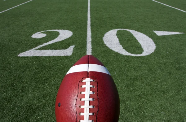 American Football with the Twenty Yard Line Beyond — Stock Photo, Image