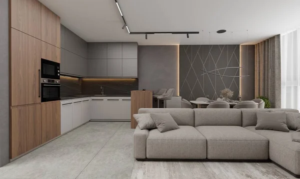 The interior design of a living room, 3d rendering.