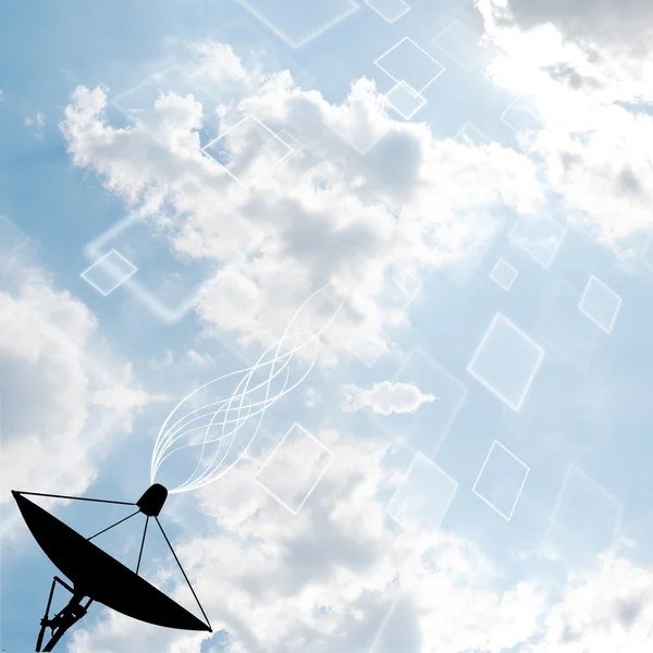 Satellite dish on sky background — Stock Photo, Image
