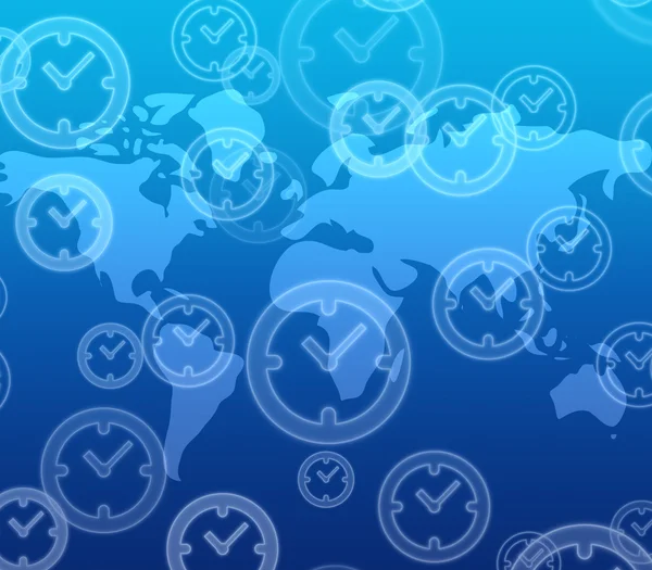 Clock button on world map background — Stock Photo, Image