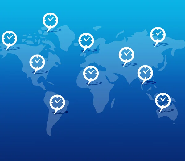 Clock button on world map background — Stock Photo, Image