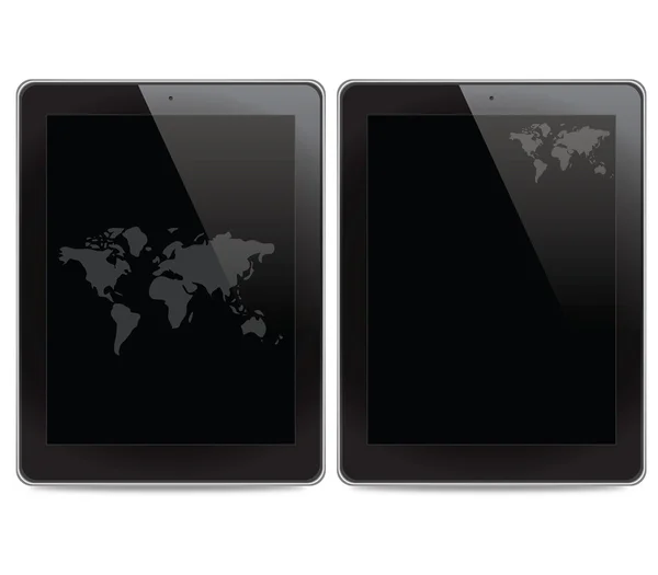 Ikona mapy świata na tle komputera typu tablet — Zdjęcie stockowe