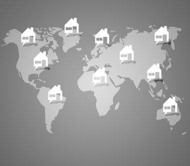 Dünya harita arka plan üzerinde ev düğmesi