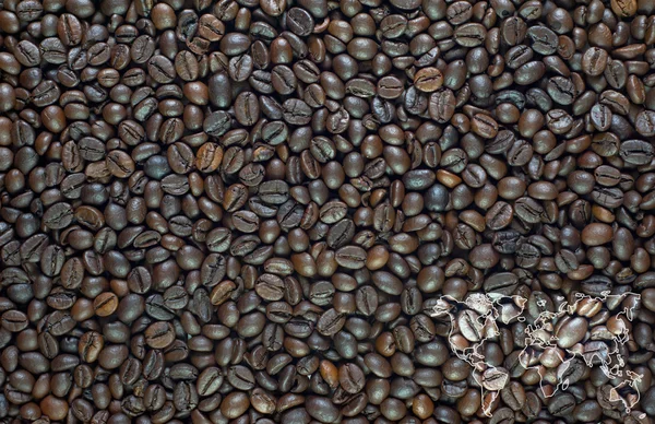 Weltkarte Symbol auf Kaffee Hintergrund und texturiert — Stockfoto