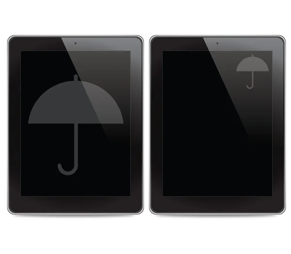 Ícone de guarda-chuva no fundo do computador tablet — Fotografia de Stock