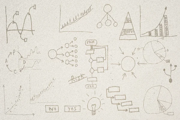 Disegno di business plan su sfondo sabbia e strutturato — Foto Stock