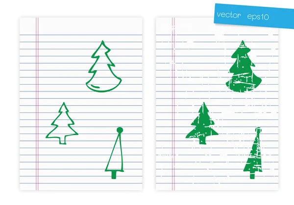 Ritning julgran på papper — Stock vektor