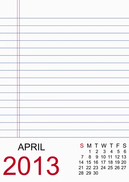 2013-kalendern papper design - april — Stockfoto