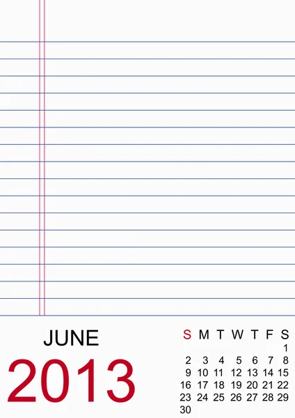 2013 カレンダー用紙デザイン - 6 月 — ストック写真