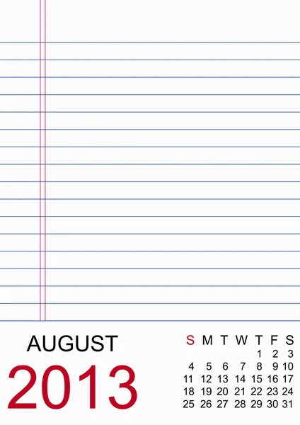 2013-as naptár papír Design - augusztus — Stock Fotó