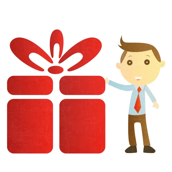 Uomo d'affari con scatola regalo su sfondo bianco — Foto Stock