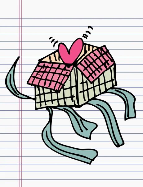Desenho de coração e caixa de presente em papel —  Vetores de Stock