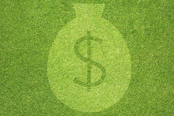 Money icon on green grass texture and background — Stock Photo, Image