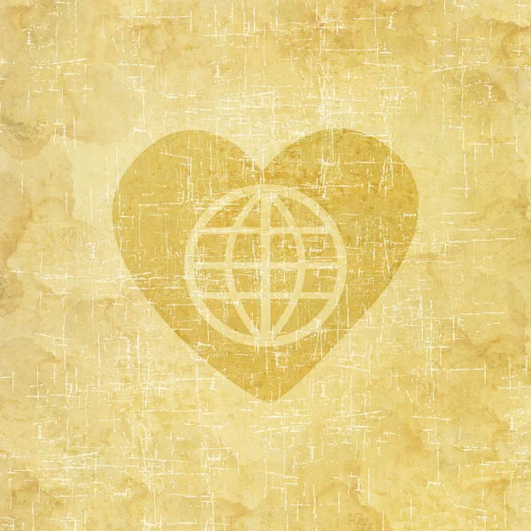 Globální ikonou srdce na staré papírové pozadí — Stock fotografie