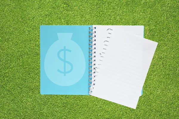 Money icon on green grass texture and background — Stock Photo, Image