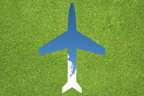 Plane icon with grass and sky — Stock Photo, Image