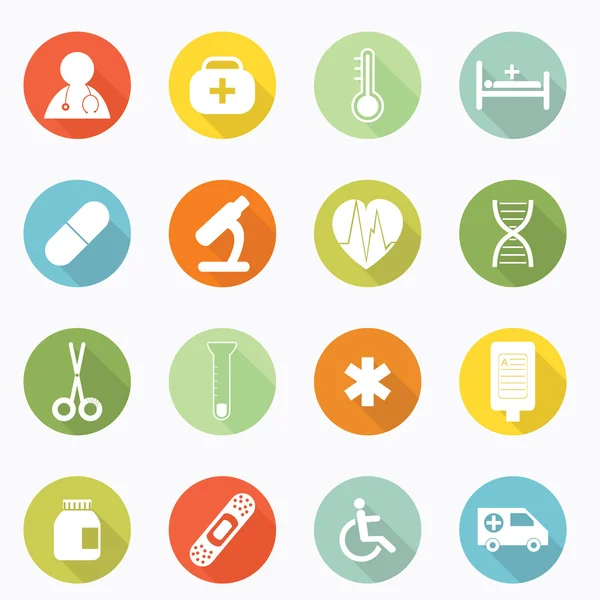 Medicinsk ikoner webbdesign långa skugga — Stock vektor