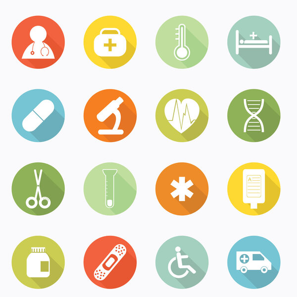 Medical icons web long shadow design