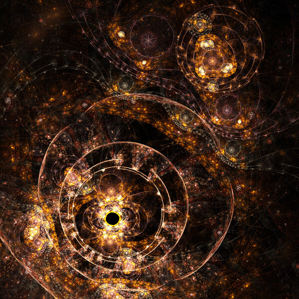 Фрактальные произведения искусства, абстракция часового механизма, машина времени
