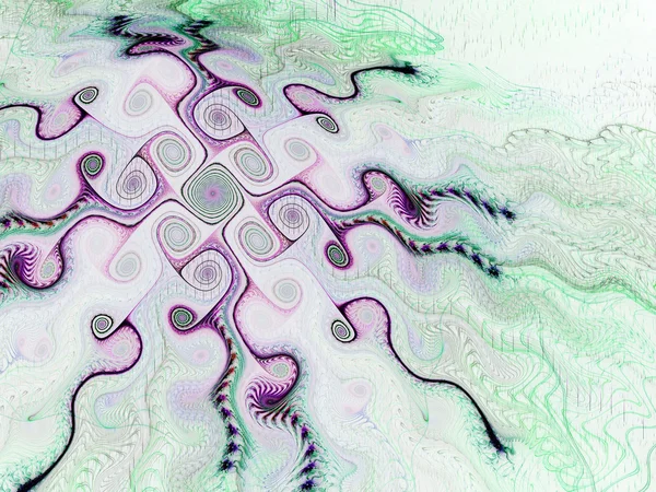 Paarse en groene fractal gnarls gelijkaardige gemorste kleurrijke vloeistof — Stockfoto