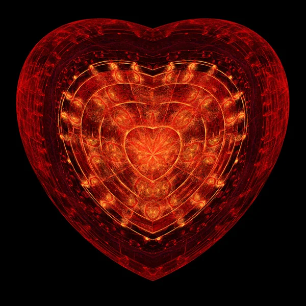 Fiery passionate heart ornament, digital fractal art design — Stock Photo, Image