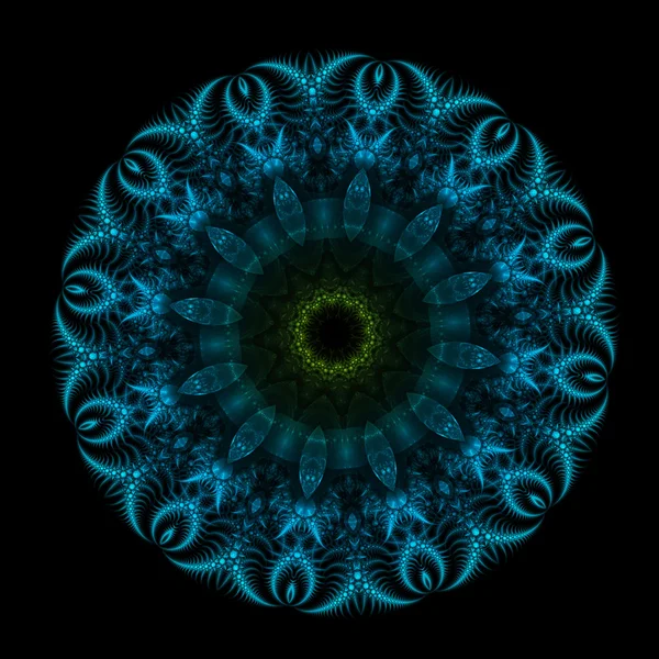 Dunkles Mandala-Rad, digitales Fraktal-Kunstwerk zur Verwendung als Illustration oder Hintergrund — Stockfoto