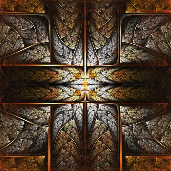 Feathery golden and shiny cross, digital fractal art design — Stock Photo, Image