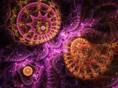 parlak saat mekanizması ve renkli desen, dijital fractal sanat