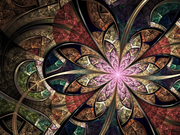 Vidrieras florales coloridas, ilustración digital del arte fractal — Foto de Stock