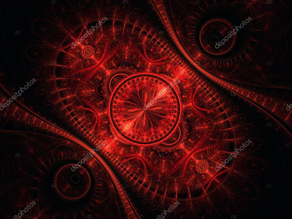 Red clockwork pattern, time machine, digital fractal art — Stock Photo