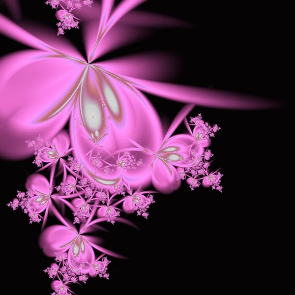 Patrón floral brillante sobre fondo negro, arte fractal digital —  Fotos de Stock