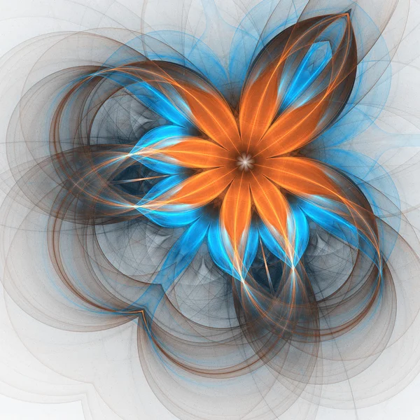 Flor naranja y azul, diseño de arte fractal digital — Foto de Stock