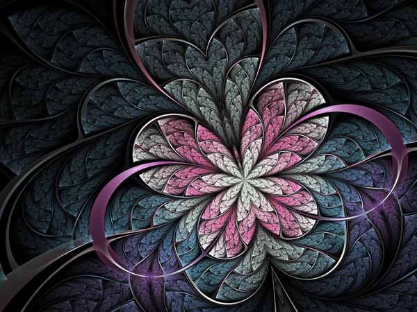 Flor rosa ou borboleta no fundo escuro, arte fractal digital — Fotografia de Stock