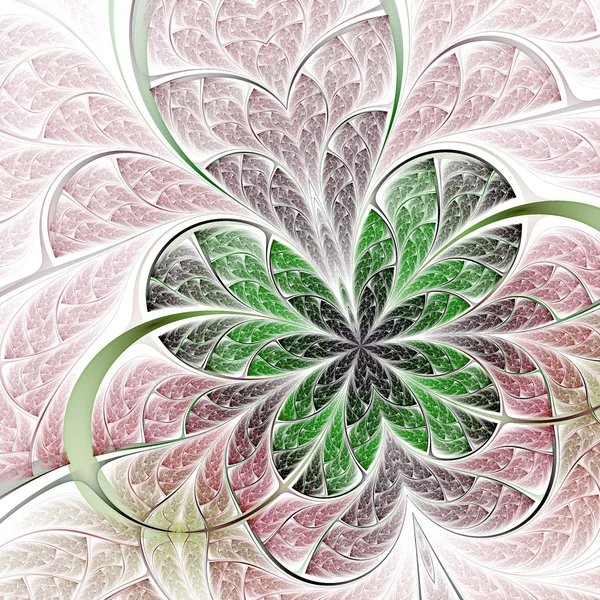Fleur ou papillon vert sur fond sombre, art fractal numérique — Photo