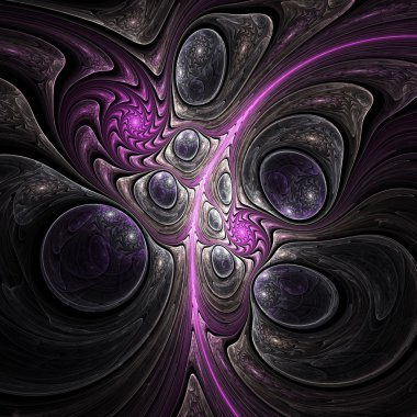 bubbles ve spiral desen, dijital fractal sanat ile mor ve gümüş dere