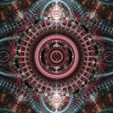 renkli saat mekanizması, steampunk temalı zaman makinesi, dijital fractal sanat