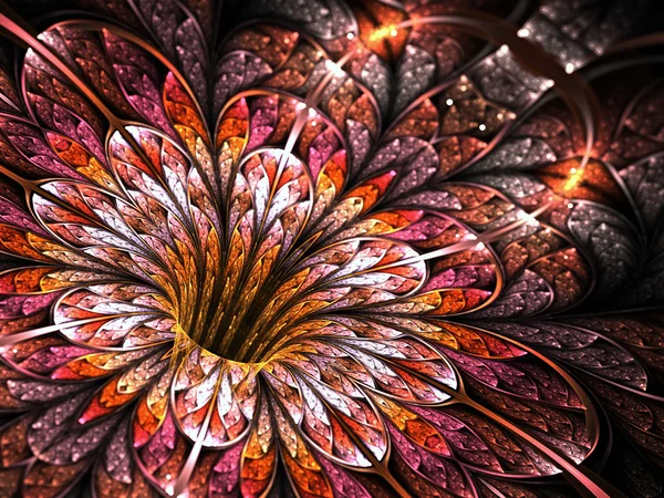 Shiny and glittering colorful fractal flower, digital art — Stock Photo, Image